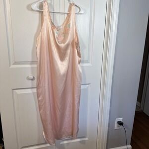 Vintage 80s Barbizon Peach Satin Floral Nightgown Slip Dress Plus Size 1X